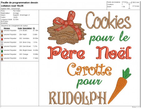 Motif de broderie machine le goûter du père Noël et de son renne