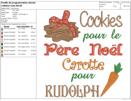 Motif de broderie machine le goûter du père Noël et de son renne