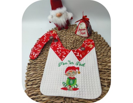 machine embroidery design  ITH  bib Elf my 1st Christmas