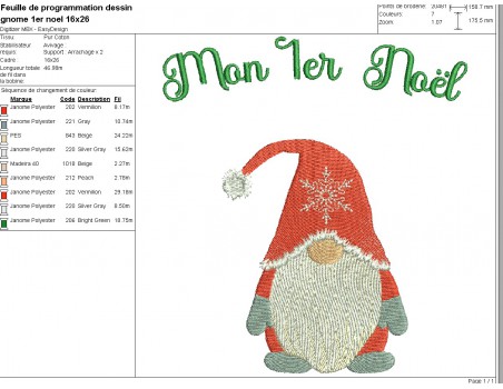 Motif de broderie machine gnome mon 1er Noël