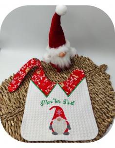 Motif de broderie machine ITH  Bavoir gnome mon 1er Noël
