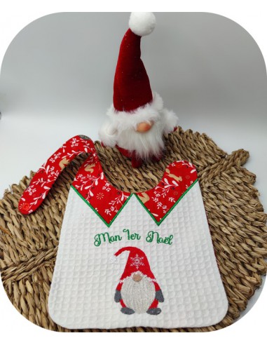 machine embroidery design ITH  bib gnome my first Christmas