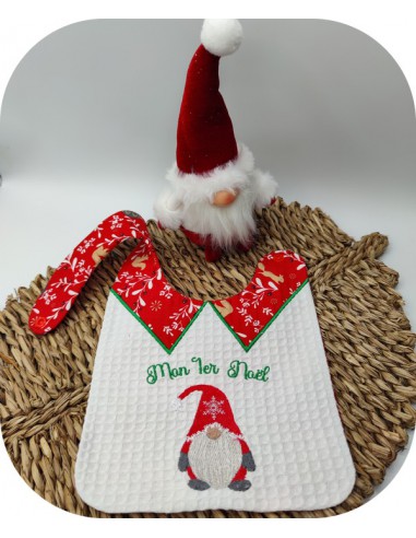 Motif de broderie machine ITH  Bavoir gnome mon 1er Noël