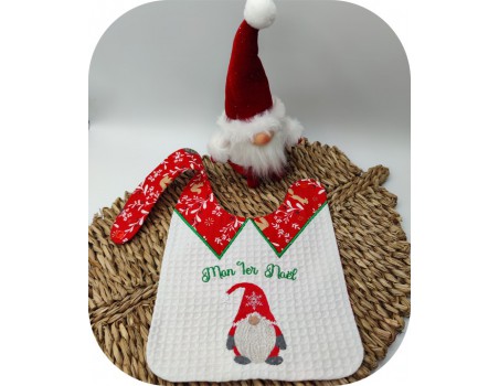 machine embroidery design ITH  bib gnome my first Christmas