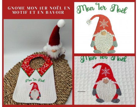 machine embroidery design ITH  bib gnome my first Christmas