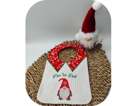 machine embroidery design ITH  bib gnome my first Christmas