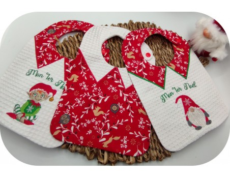 Motif de broderie machine ITH  Bavoir gnome mon 1er Noël