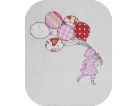 Instant download machine embroidery Chinese shadow silhouette little  girl with balloons
