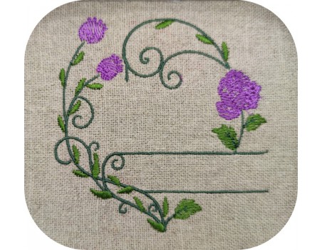 Motif de broderie machine cadre floral  prénom