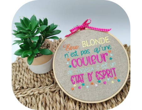 machine embroidery design blonde hair humor text