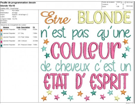 Motif de broderie machine  texte blonde