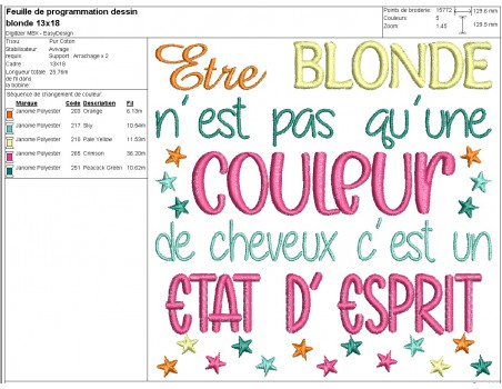 Motif de broderie machine  texte blonde