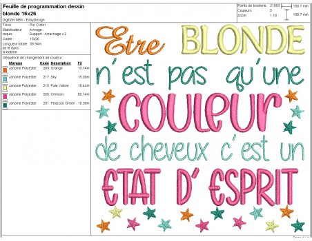 Motif de broderie machine  texte blonde