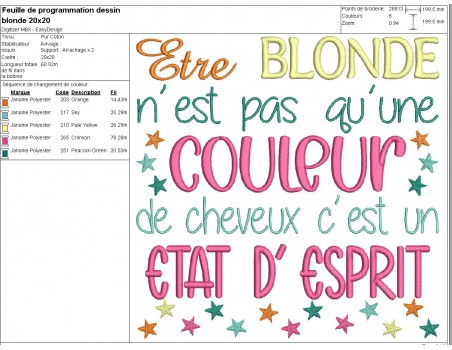 Motif de broderie machine  texte blonde