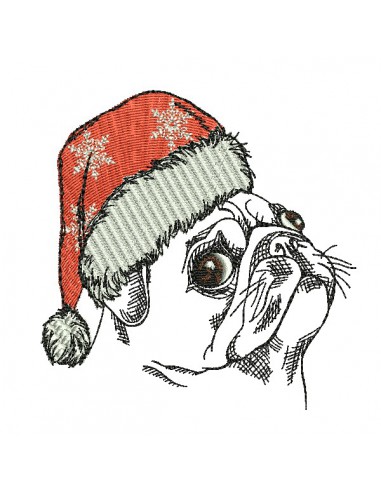 machine embroidery  design dog carlin with a christmas cap