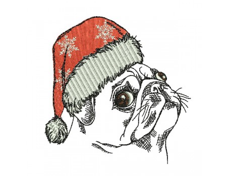 machine embroidery  design dog carlin with a christmas cap