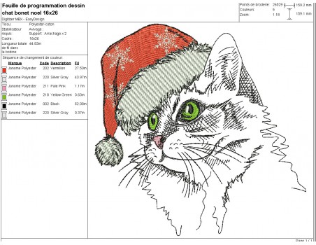 machine embroidery  design cat  with christmas cap