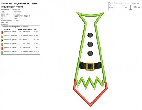 Motif de broderie machine  cravate lutin