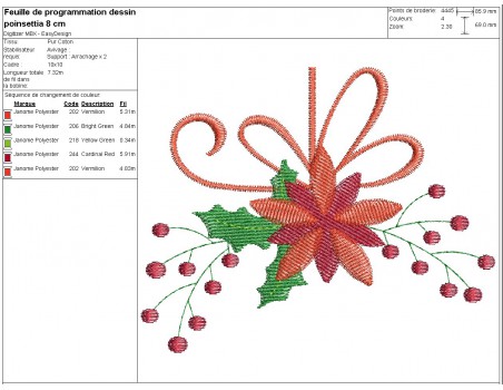 Motif de broderie machine poinsettia  de Noël