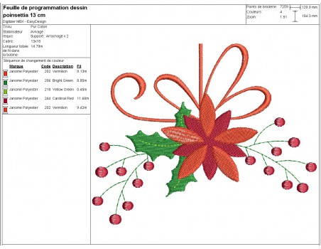 Motif de broderie machine poinsettia  de Noël