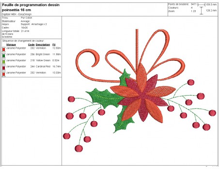 Motif de broderie machine poinsettia  de Noël