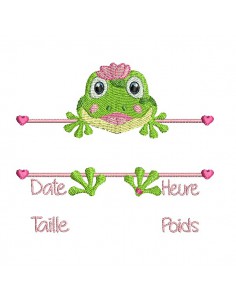 Motif de broderie machine grenouille journal de naissance fille