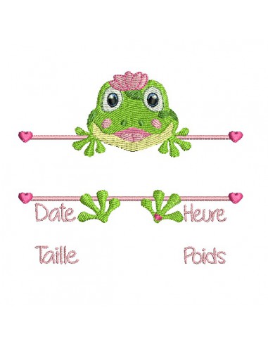 Motif de broderie machine grenouille journal de naissance fille