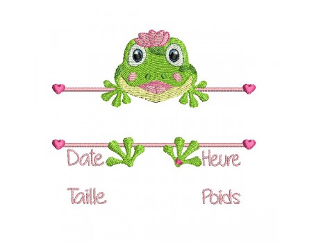 Motif de broderie machine grenouille journal de naissance fille