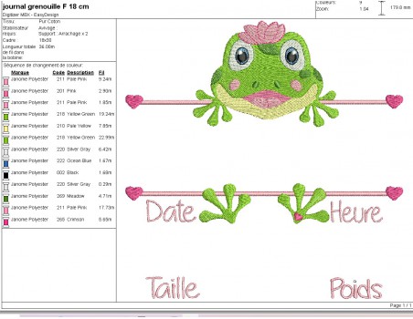 machine embroidery design customizable birth journal frog girl