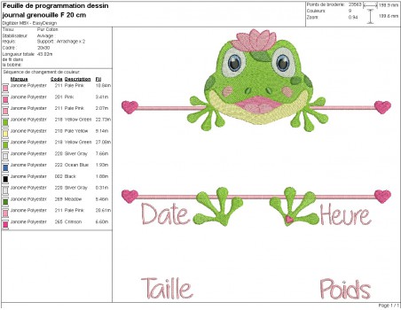 machine embroidery design customizable birth journal frog girl