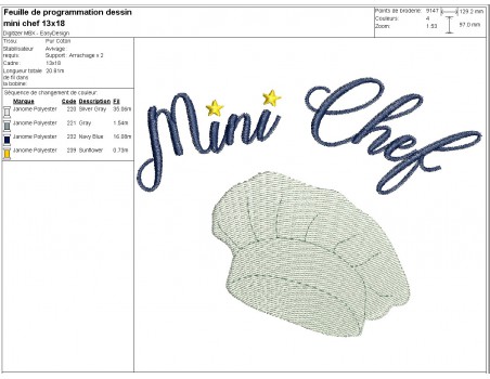 machine embroidery design  mini chef's hat