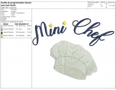 machine embroidery design  mini chef's hat