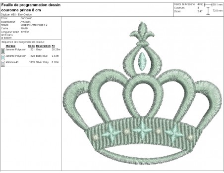 Motif de broderie machine couronne prince