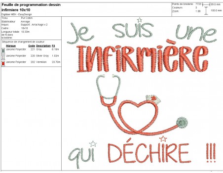 Motif de broderie  machine infirmière qui déchire