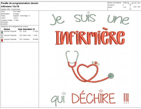 Motif de broderie  machine infirmière qui déchire