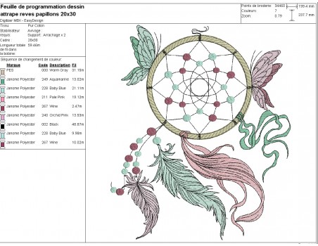 Motif de broderie machine  attrape rêves papillons