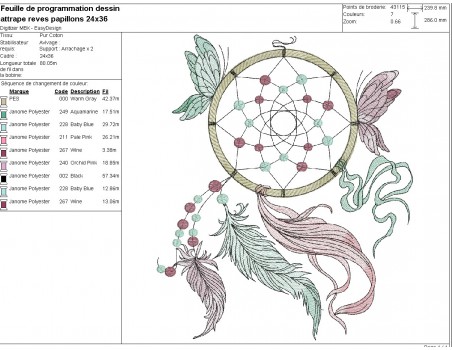 Motif de broderie machine  attrape rêves papillons