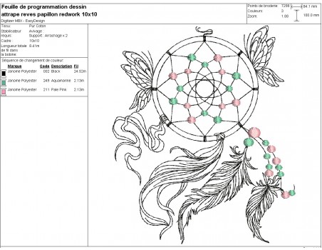 Motif de broderie machine  attrape rêves papillons redwork