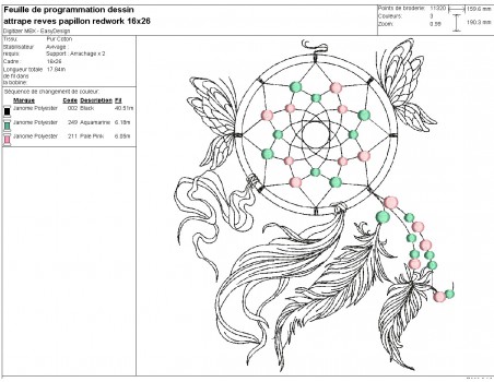 Motif de broderie machine  attrape rêves papillons redwork