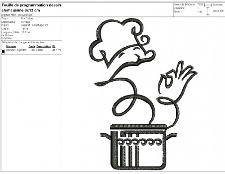 Motif de broderie machine  cuisinier