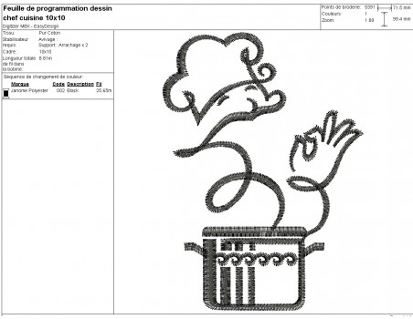 Motif de broderie machine  cuisinier