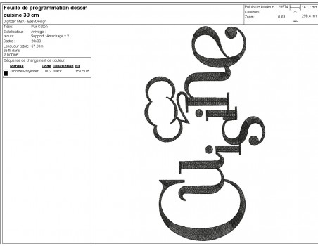 Motif de broderie machine  texte cuisine