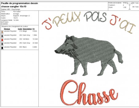 machine embroidery design hunting boar