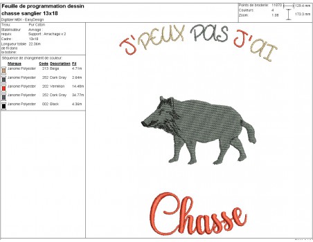 machine embroidery design hunting boar