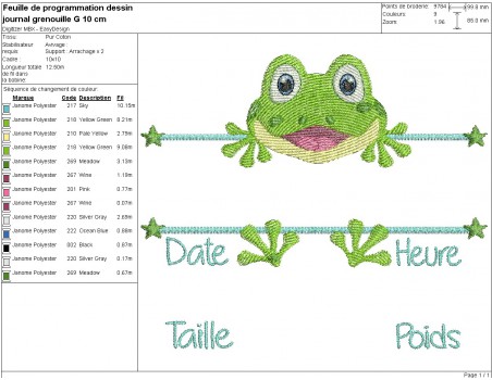 machine embroidery design customizable birth journal frog boy