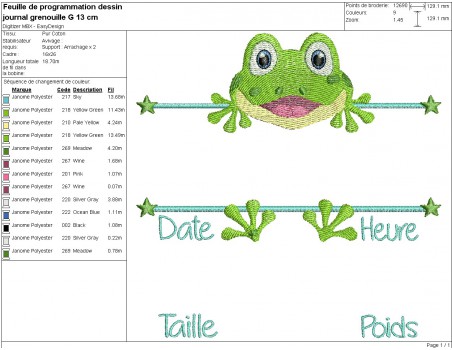 machine embroidery design customizable birth journal frog boy