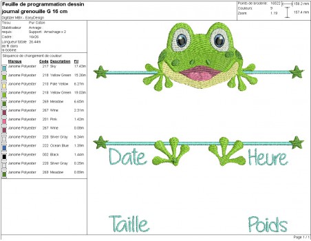 machine embroidery design customizable birth journal frog boy