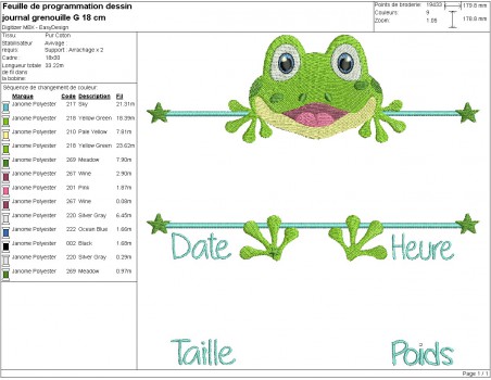 machine embroidery design customizable birth journal frog boy