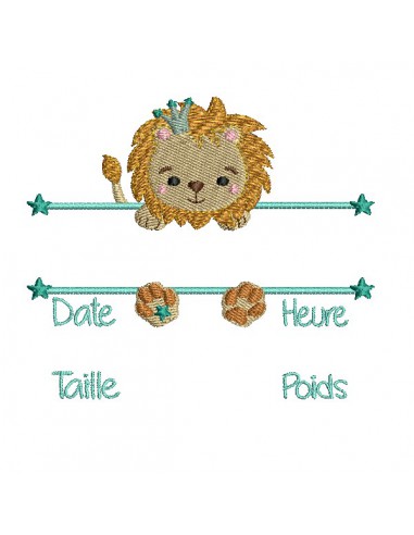 machine embroidery design customizable birth journal lion boy