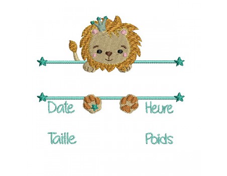 machine embroidery design customizable birth journal lion boy